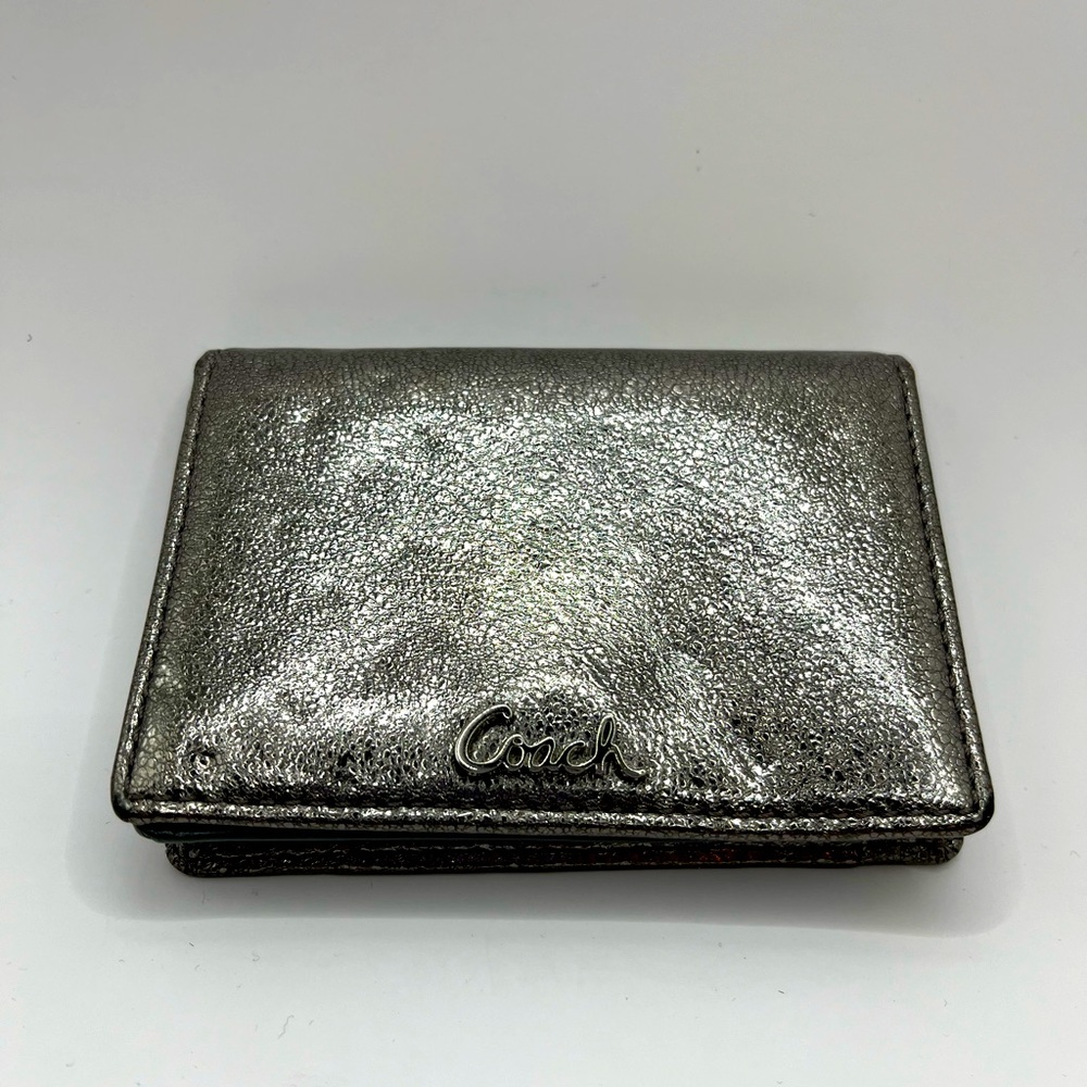 Coach Metallic Silver Leather BiFold Wallet